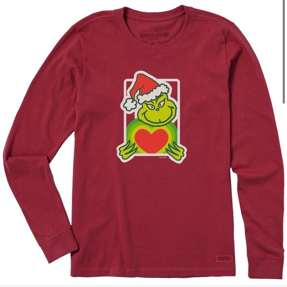 Life is Good Women's Grinch with Heart Long Sleeve Crusher Tee